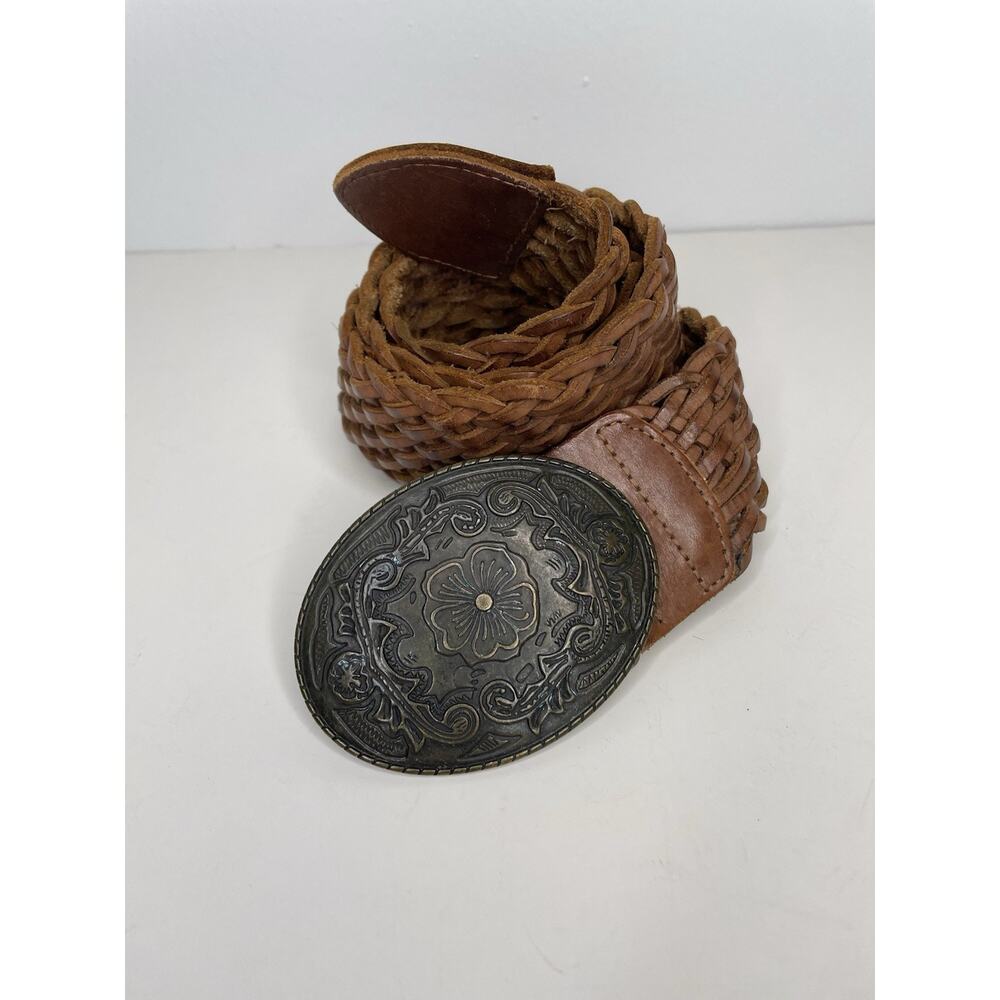 Banana Republic Cow Leather Brown Braided Woven Wide Belt Y2K Women’s Size Med?